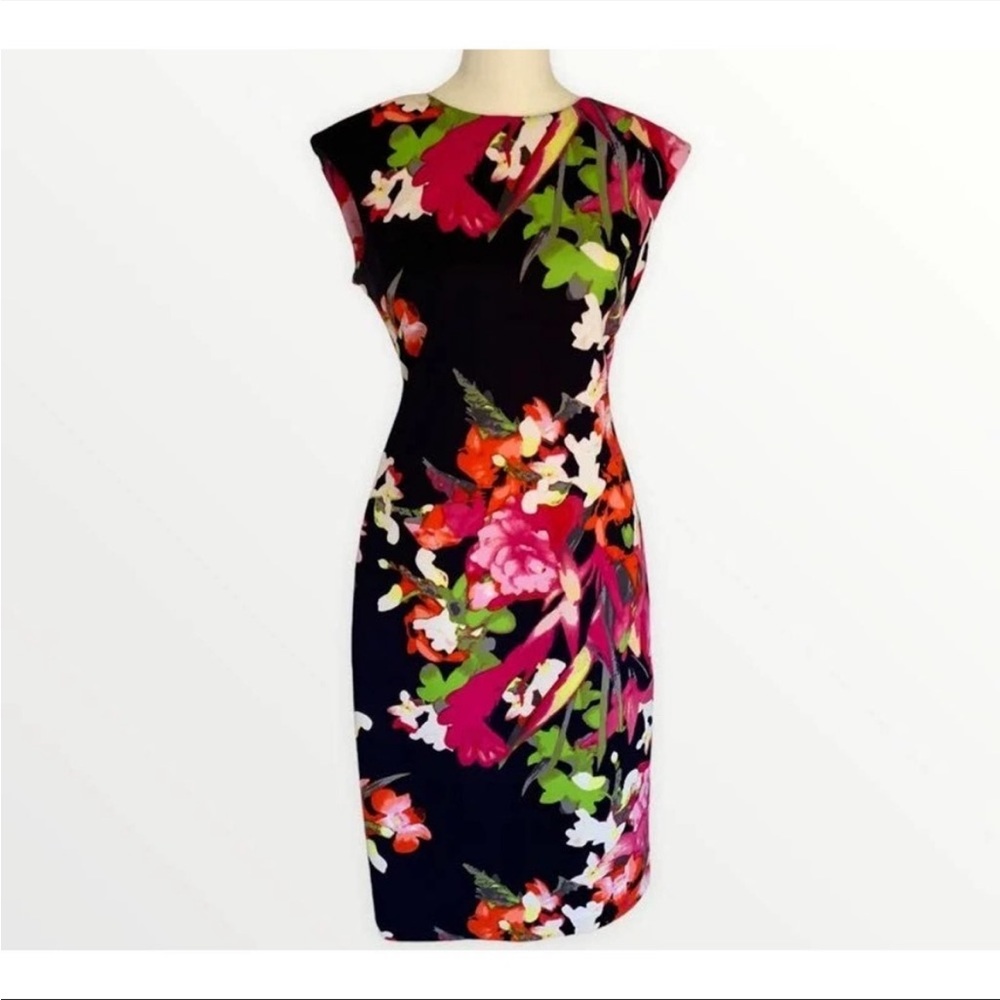 Vince Camuto Black/Floral Scuba Dress Size 6